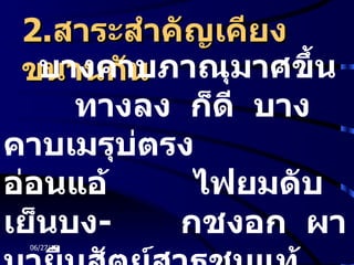 2.สาระสำาคัญเคียง
   บางคาบภาณุมาศขึ้น
 ขนานกัน
     ทางลง ก็ดี บาง
คาบเมรุบ่ตรง
อ่อนแอ้     ไฟยมดับ
เย็นบง-    กชงอก ผา
 06/27/12
 