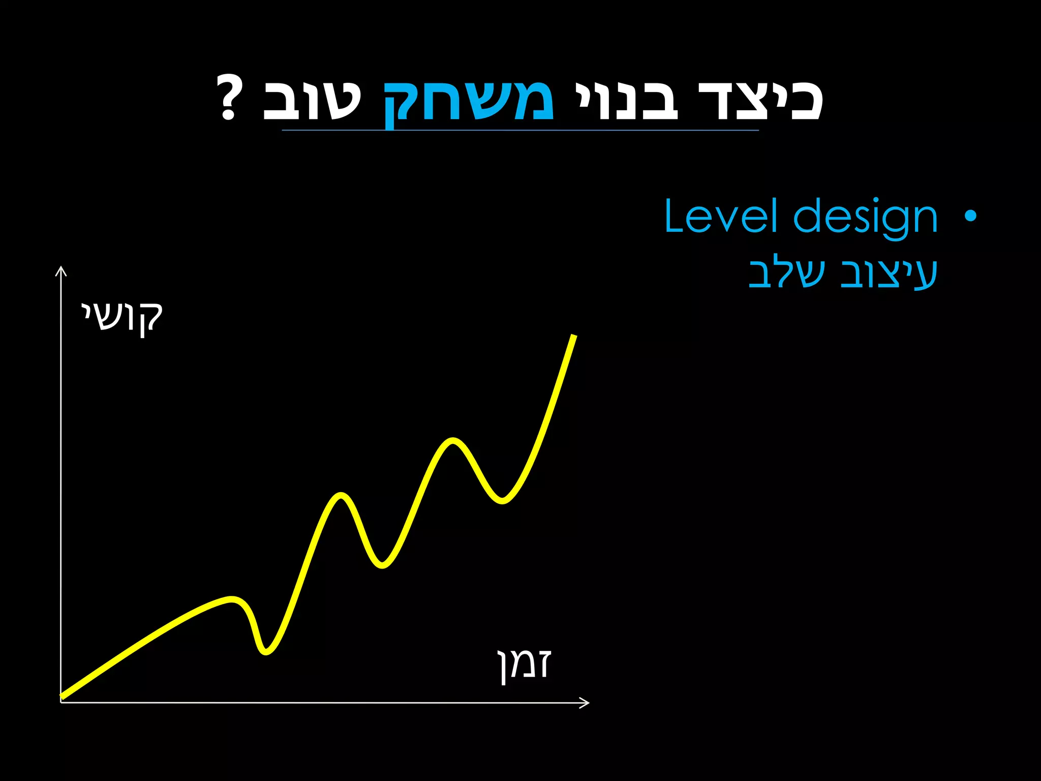 ‫כיצד בנוי משחק טוב ?‬
‫• ‪Level design‬‬
‫עיצוב שלב‬

‫קושי‬

‫זמן‬

 