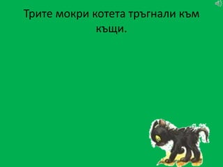 Трите мокри котета тръгнали към
             къщи.
 
