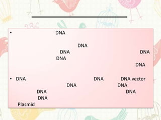 •                   DNA

                                DNA
                     DNA                            DNA
                    DNA
                                                   DNA

• DNA                                 DNA    DNA vector
                          DNA               DNA
              DNA                              DNA
              DNA
    Plasmid
 