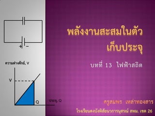 + –

ความต่างศักย์, V


  V


                   Q   ประจุ, Q
 