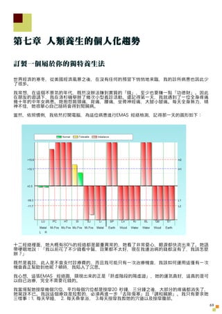 第七章 人類養生的個人化趨勢

訂製一個屬於你的獨特養生法

世界經濟的寒冬，從美國經濟風暴之後，在沒有任何的預警下悄悄地來臨，我的診所病患也因此少
了很多。

我常想，在這個不景氣的年代，既然沒辦法賺到實質的「錢」，至少也要賺一點「功德財」。...