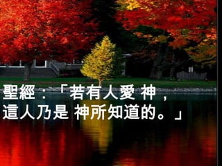 聖經：「若有人愛 神，
這人乃是 神所知道的。」
 