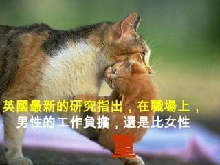 英國最新的研究指出，在職場上，
 男性的工作負擔，還是比女性

        重
 