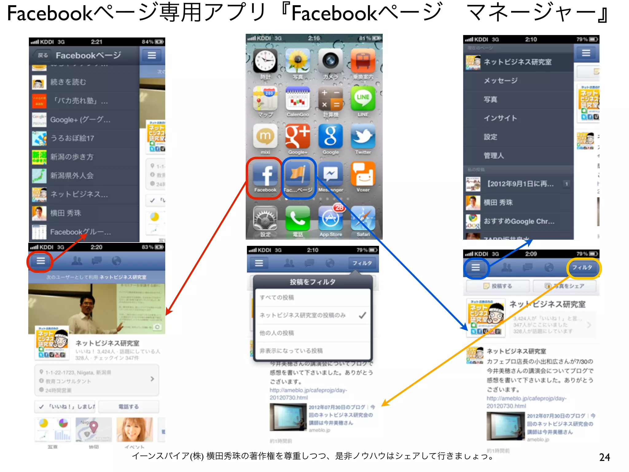 Facebookページ専用アプリ『Facebookページ マネージャー』




       イーンスパイア(株) 横田秀珠の著作権を尊重しつつ、是非ノウハウはシェアして行きましょう。   24
 