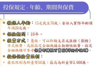 投保規定 - 年齡、期間與保費
 