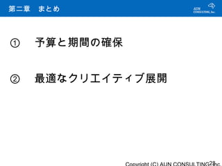 主要 DSP プレーヤーの比較
第二章　まとめ



① 　予算と期間の確保


② 　最適なクリエイティブ展開




                  23
 