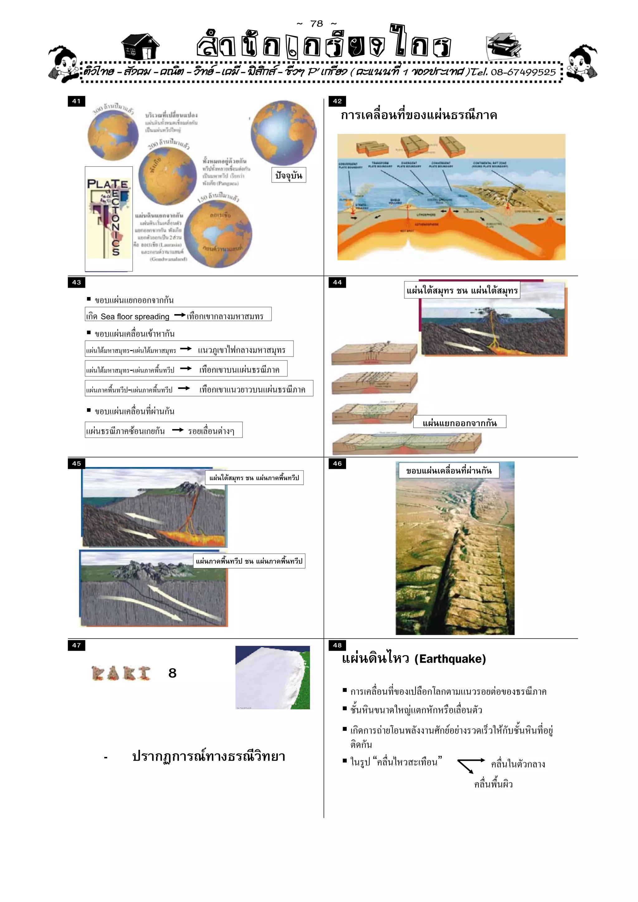 ~  78 ~
                              สํนัา เนัรีกง เกก (คิ ดย ง ไ ย . ..จิ
                              สํา ก ก ย ไ ร รี แบบวิ ท ก ร
     ติวไทย - สังคม - คณิต - วิทย - เคมี - ฟสกส - ชีวฯ P' เกรียง ( คะแนนที่ 1 ของประเทศ )Tel. 08-67499525
                                               ิ
41                                                         42




43                                                         44


        Sea floor spreading



                -

                -

               -




45                                                         46




47                                                         48
                                                                             (Earthquake)
                          8



         -                                                          “             ”
 