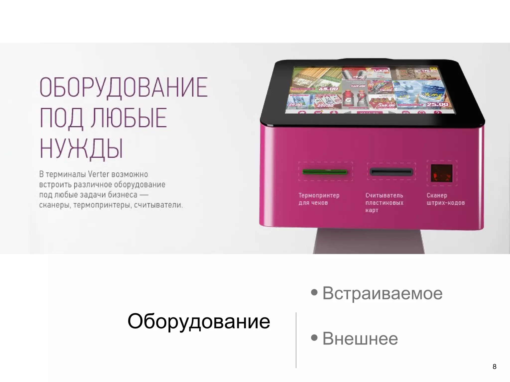 • Встраиваемое
Оборудование
               • Внешнее
                                8
 