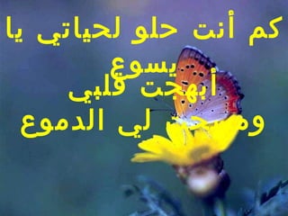 ‫كم أنت حلو لحياتي يا‬
        ‫يسوع‬
     ‫أبهجت قلبي‬
  ‫ومسحت لي الدموع‬
 