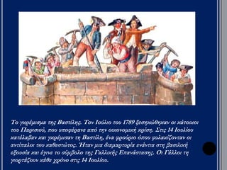 “Πρώτη Μαΐου κι απ’ τη Βαστίλη 
ξεκινάνε οι καρδιές των φοιτητών 
χίλιες σημαίες κόκκινες μαύρες 
Ο Φεντερίκο η Κατρίν και η Σιμόν” 
. 
“Πίσω απ’ τους λόφους, πίσω 
απ’ τα βλέφαρα 
υπάρχει τόπος και για σένα. 
Χωρίς Βαστίλη, χωρίς ανάθεμα, 
χωρίς τα χείλη τα σφιγμένα” 
Στους στίχους του Μάνου Λοΐζου “Πρώτη Μαΐου 
“(1982) και του Θανάση Παπακωνσταντίνου “Όταν 
χαράζει” (2000) ποιο συνειρμό, συμβολισμό, 
συναίσθημα δημιουργεί η αναφορά στη λέξη Βαστίλη; 
 