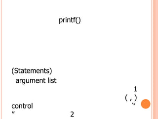 printf()




(Statements)
 argument list
                              1
                            (,)
control                       
                    2
 