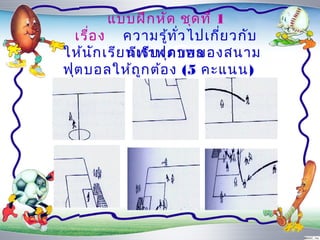 แบบฝึก หัด ชุด ที่ 1
  เรื่อ ง ควำมรู้ท ั่ว ไปเกี่ย วกับ
ให้น ก เรีย นเรีำฟุต บอล
      ั     กีฬ ย งภำพของสนำม
ฟุต บอลให้ถ ูก ต้อ ง (5 คะแนน)
 