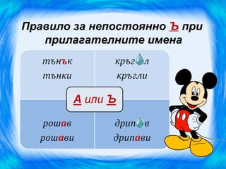 Правило за непостоянно Ъ при
   прилагателните имена
 