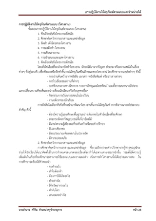 การปฏิบัติงานไม้ครุภัณฑ์ตามแบบและจาหน่ายได้

การปฏิบัติงานไม้ครุภัณฑ์ตามแบบ (โครงงาน)
           ขั้นตอนการปฏิบัติงานไม้ครุภัณฑ์ตามแบบ (โครงงาน)
                    1. คัดเลือกหัวข้อโครงงานที่สนใจ
                    2. ศึกษาค้นคว้าจากเอกสารและแหล่งข้อมูล
                    3. จัดทา เค้าโครงของโครงงาน
                    4. การลงมือทา โครงงาน
                    5. การเขียนรายงาน
                    6. การนาเสนอและแสดงโครงงาน
                    1. คัดเลือกหัวข้อโครงงานที่สนใจ
                    โดยทั่วไปเรื่องที่จะนามาจัดทาโครงงาน มักจะได้มาจากปัญหา คาถาม หรือความสนใจในเรื่อง
ต่างๆ ทีอยู่รอบตัว เพื่อพัฒนาหรือจัดทาชิ้นงานไม้ครุภัณฑ์ในลักษณะของโครงงาน โดยศึกษาจากแหล่งต่างๆ ดังนี้
         ่
                             - การอ่านค้นคว้าจากหนังสือ เอกสาร หนังสือพิมพ์ หรือวารสารต่างๆ
                             - การไปเยี่ยมชมสถานที่ต่างๆ
                             - การฟังบรรยายทางวิชาการ รายการวิทยุและโทรทัศน ์ รวมทั้งการสนทนาอภิปราย
แลกเปลี่ยนความคิดเห็นระหว่างเพื่อนนักเรียนหรือกับบุคคลอื่นๆ
                             - กิจกรรมการเรียนการสอนในโรงเรียน
                             - งานอดิเรกของนักเรียน
                    การตัดสินใจเลือกหัวข้อที่จะนามาพัฒนาโครงงานชิ้นงานไม้ครุภัณฑ์ ควรพิจารณาองค์ประกอบ
สาคัญ ดังนี้
                             - ต้องมีความรู้และทักษะพื้นฐานอย่างเพียงพอในหัวข้อเรื่องที่จะศึกษา
                             - สามารถจัดหาวัสดุอุปกรณ์ที่เกี่ยวข้องได้
                             - มีแหล่งความรู้เพียงพอที่จะค้นคว้าหรือขอคาปรึกษา
                             - มีเวลาเพียงพอ
                             - มีงบประมาณเพียงพอ/เน้นประหยัด
                             - มีความปลอดภัย
                    2. ศึกษาค้นคว้าจากเอกสารและแหล่งข้อมูล
                    การศึกษาค้นคว้าจากเอกสารและแหล่งข้อมูล ซึ่งรวมถึงการขอคา ปรึกษาจากผู้ทรงคุณวุฒิจะ
ช่วยให้นักเรียนได้แนวคิดที่ใช้ในการกาหนดขอบเขตของเรื่องที่จะ ทาได้เฉพาะเจาะจงมากยิ่งขึ้น รวมทั้งได้ความรู้
เพิ่มเติมในเรื่องที่จะศึกษาจนสามารถใช้ออกแบบและวางแผนดา เนินการทา โครงงานนั้นได้อย่างเหมาะสม ใน
การศึกษาจะต้องได้คาตอบว่า
                             - จะทาอะไร
                             - ทาไมต้องทา
                             - ต้องการให้เกิดอะไร
                             - ทาอย่างไร
                             - ใช้ทรัพยากรอะไร
                             - ทากับใคร
                             - เสนอผลอย่างไร


นายอานาจ ศรีทิม ตาแหน่งครูชานาญการ                                                                 หน้า 28
 