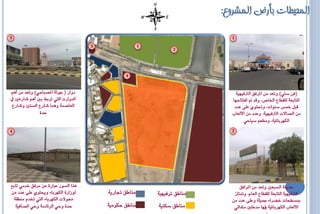 ‫المحٍطات بأرض المشروع:‬




‫دّاز ( جْل٘ املصباحٕ) ّتعد مً أٍه‬                                        ‫(فً ضيت) ّتعد مً املسفق الرتفَٔٔ٘‬
‫الدّازت اليت تسبط بني أٍه شازعني يف‬                                    ‫التابع٘ للقطاع ارتاص، ّقد مت افتتاحَا‬
 ‫العاصن٘ ٍّنا شازع الطتني ّشازع‬                                         ‫قبل مخظ ضيْات، ّحتتْٖ علٙ عدد‬
               ‫حدٗ‬                                                     ‫مً الصاالت الرتفَٔٔ٘، ّعدد مً األلعاب‬
                                                                             ‫اللَسبائٔ٘، ّمطعه ضٔاحٕ‬




‫ٍرا الطْز عبازٗ عً مسفق خدمٕ تابع‬                                          ‫حدٓق٘ الطبعني ّتعد مً املسافق‬
‫لْشازٗ اللَسباء ّحيتْٖ علٙ عدد مً‬     ‫مياطق جتازٓ٘‬   ‫مياطق تسفَٔٔ٘‬      ‫الرتفَٔٔ٘ التابع٘ للقطاع العاو، ّمتتاش‬
 ‫ستْالت اللَسباء اليت ختدو ميطق٘‬                                       ‫مبططحات خطساء مجٔل٘ ّعلٙ عدد مً‬
  ‫حدٗ ّحٕ السئاض٘ ّحٕ الصافٔ٘‬         ‫مياطق حلْمٔ٘‬   ‫مياطق ضلئ٘‬        ‫األلعاب اللَسبائٔ٘ ّهلا مدخلني مشالٕ‬
 