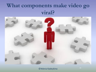 What components make video go
           viral?




                               22
           ©Yelena Kadeykina
 
