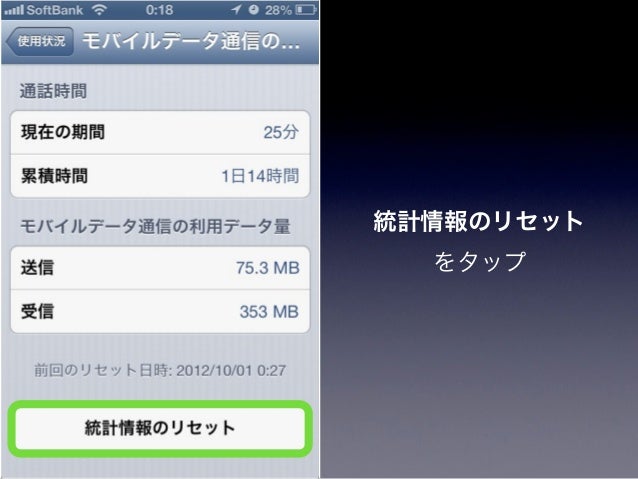 Iphone モバイルデータ通信量のリセット法