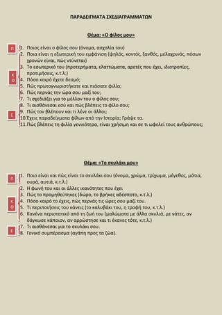 ΠΑΡΑΔΕΙΓΜΑΣΑ ΢ΧΕΔΙΑΓΡΑΜΜΑΣΩΝ


                                  Θζμα: «Ο φίλοσ μου»

Π   1. Ποιοσ είναι ο φίλοσ ςου (όνομ...