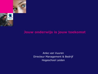 Jouw onderwijs is jouw toekomst




           Anke van Vuuren
    Directeur Management & Bedrijf
           Hogeschool Leiden
 