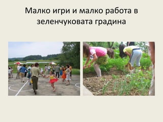 Малко игри и малко работа в
  зеленчуковата градина
 