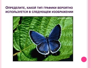 ОПРЕДЕЛИТЕ, КАКОЙ ТИП ГРАФИКИ ВЕРОЯТНО
ИСПОЛЬЗУЕТСЯ В СЛЕДУЮЩЕМ ИЗОБРАЖЕНИИ
 