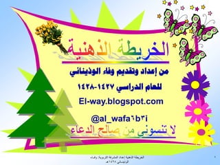 ‫من إعداد وتقديم وفاء الوذيناني‬
  ‫للعام الدراسي 7241-8241‬
  ‫‪El-way.blogspot.com‬‬

      ‫‪@al_wafa6b3i‬‬



      ‫الخريطة الذهنية إعداد المشرفة التربوية: وفــاء‬   ‫1‬
                    ‫الوذينــاني 8241هـ‬
 