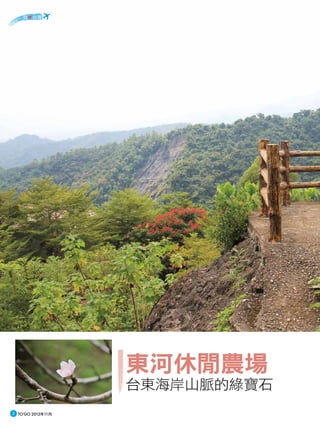 我　台灣




                   東河休閒農場
                   台東海岸山脈的綠寶石
2 TO'GO 2012年11月
 