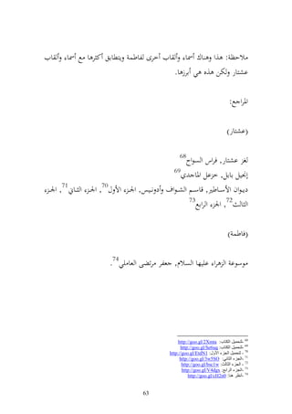‫ايف‬     ‫ايف خرى لاطس إزطااق ك ر ا حل ٚنا‬                  ‫الحظ : ,و اؾ ٚنا‬
                                                      ‫اشزار ختن ,ق ي ارز ا.‬

                                                                                    ‫وٞنرو حل:‬

                                                                                   ‫(اشزار)‬

                                                        ‫86‬
                                                        ‫غ اشزار, فروس و صظوح‬
                                                  ‫96‬
                                                             ‫أ٤نيل ااال, خ ال وٞنا‬
 ‫دإ ػظوف وألس ػػاطًن, قاس ػػم و ش ػظوؼ د ن ػػيس, وٛن ػ وأل ؿ07, وٛن ػ و ػػام17, وٛن ػ‬
                                                         ‫37‬
                                                             ‫و ا 27, وٛن و رواحل‬

                                                                                   ‫(فاطس )‬

                          ‫ظسظا و رو اييها و صالـ, علر رتضى و عا يي47.‬




                                                        ‫86 -ٌزذّ١ً اٌىزبة: ‪http://goo.gl/2Xmta‬‬
                                                         ‫96 -ٌزذّ١ً اٌىزبة: ‪http://goo.gl/Se6uq‬‬
                                                   ‫07 - ٌزذّ١ً اٌجؼ األٚي: 1‪http://goo.gl/EtdN‬‬
                                                         ‫17 -اٌجؼ اٌضبٟٔ: ‪http://goo.gl/3w5SO‬‬
                                                          ‫27 - اٌجؼ اٌضبٌش: ‪http://goo.gl/bsc1w‬‬
                                                          ‫37 -اٌجؼ اٌغاثغ: ‪http://goo.gl/V4dgx‬‬
                                                              ‫47 -أٔظغ ٕ٘ب: 0‪http://goo.gl/cH2n‬‬


                                        ‫36‬
 