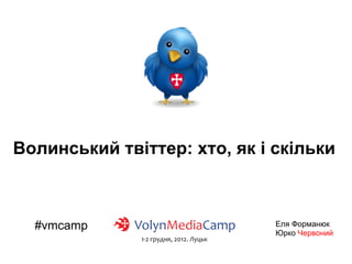 Волинський твіттер: хто, як і скільки



  #vmcamp                     Еля Форманюк
                              Юрко Червоний
 