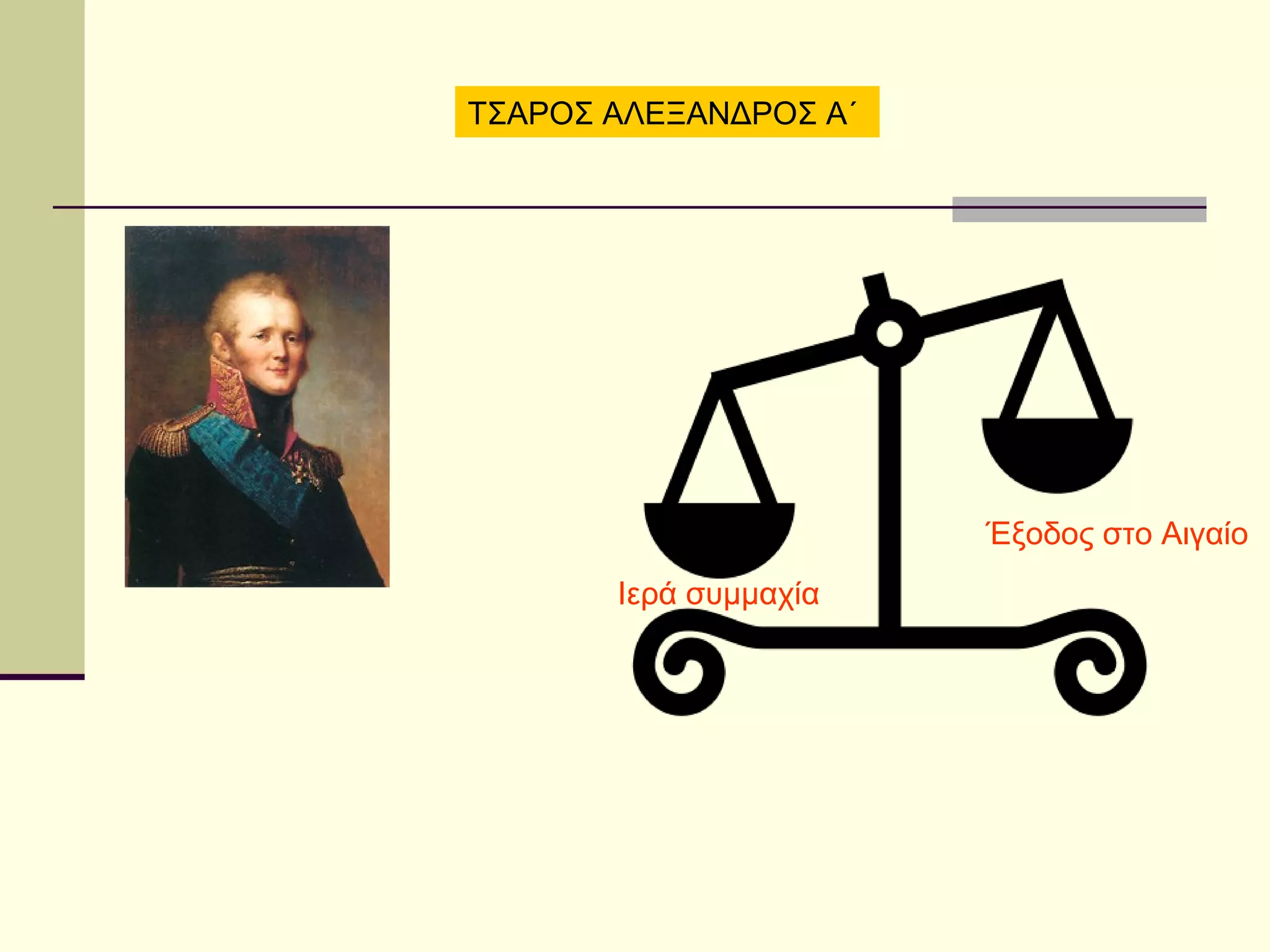 ΤΣΑΡΟΣ ΑΛΕΞΑΝΔΡΟΣ Α΄




                       Έξοδος στο Αιγαίο
       Ιερά συμμαχία
 