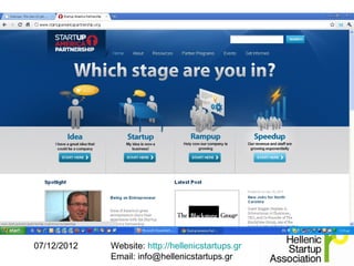 07/12/2012   Website: http://hellenicstartups.gr
             Email: info@hellenicstartups.gr
 