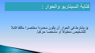 ‫‪ ‬يشترط في الحوار أن يكون محدودا مختصرا مكثفا قابال‬
                                        ‫للتشخيص منطوقا أو مشخصا حركيا.‬



‫إعداد المحكم الدولي والمدرب المعتمد/ بندر دحام المجالد‬
 