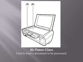 (8) Platen Glass
Used to load a document to be processed.
 