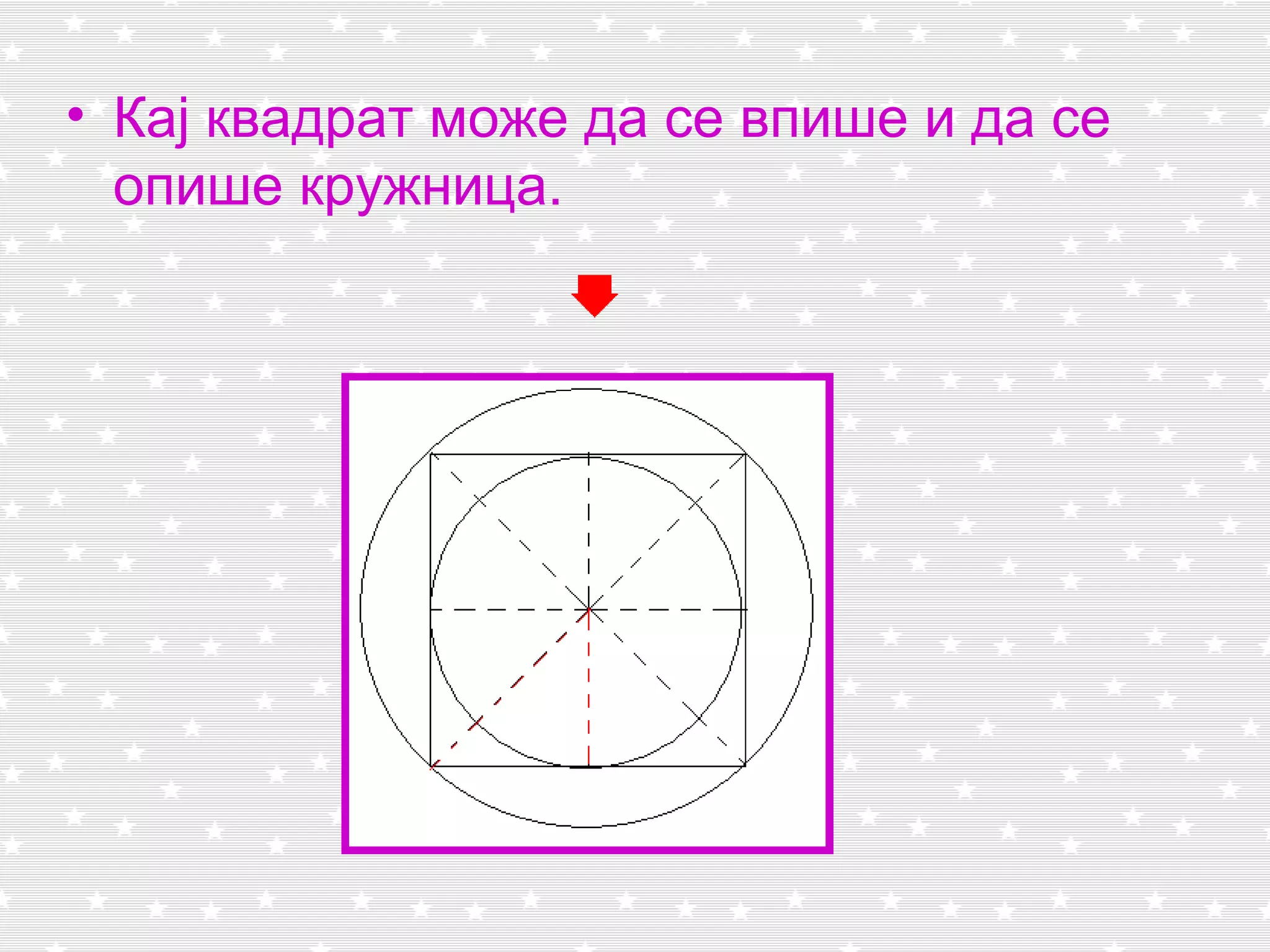 • Кај квадрат може да се впише и да се
  опише кружница.
 