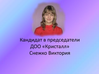 Кандидат в председатели
    ДОО «Кристалл»
   Снежко Виктория
 