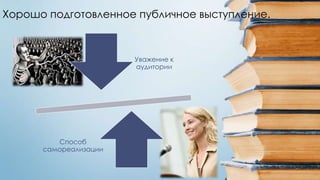 Хорошо подготовленное публичное выступление.



                       Уважение к
                       аудитории




         Способ
      самореализации
 