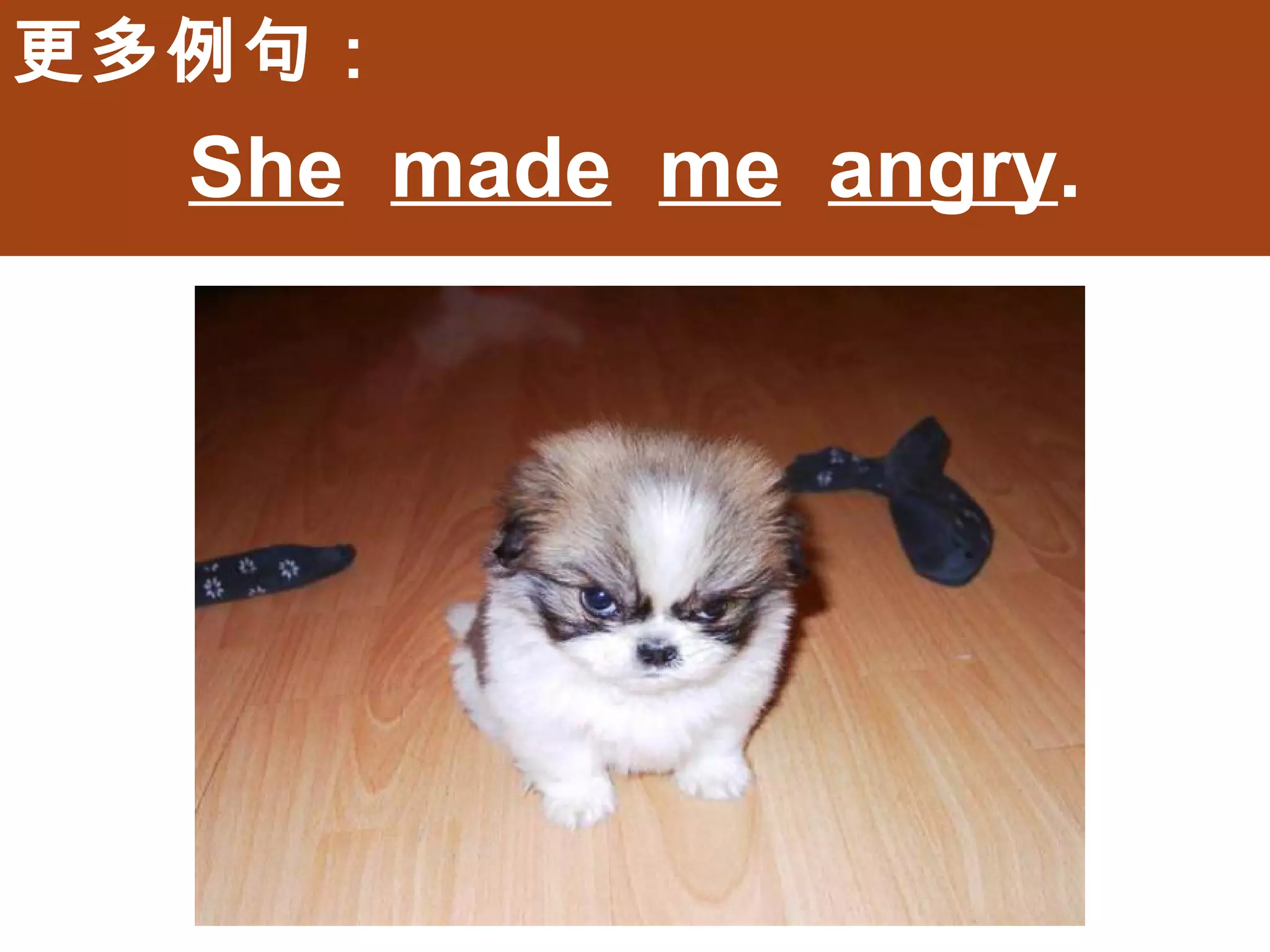 更多例句：
  She made me angry.
 