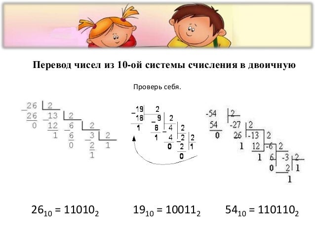 перевод чисел из десятичной системы счисления в двоичную