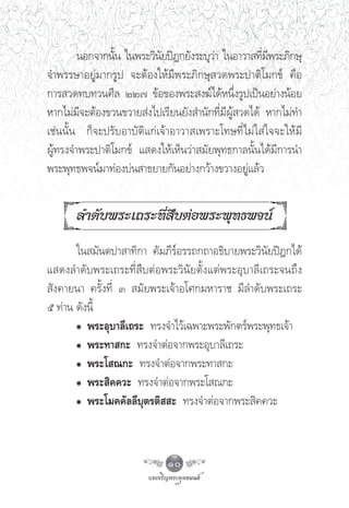 πÕ°®“°π—π „πæ√–«‘π¬ªîÆ°¬—ß√–∫ÿ«“ „πÕ“«“ ∑’¡æ√–¿‘°…ÿ
                È          —           à             Ë ’
®”æ√√…“Õ¬Ÿà¡“°√Ÿª ®–μâÕß„Àâ¡’æ√–¿‘°…ÿ «¥æ√–ª“μ‘‚¡°¢å §◊Õ
°“√ «¥∑∫∑«π»’≈ ÚÚ˜ ¢âÕ¢Õßæ√– ß¶å‰¥âÀπ÷Ëß√Ÿª‡ªìπÕ¬à“ßπâÕ¬
À“°‰¡à¡’®–μâÕß¢«π¢«“¬ àß‰ª‡√’¬π¬—ß ”π—°∑’Ë¡’ºŸâ «¥‰¥â À“°‰¡à∑”
‡™àππ—Èπ °Á®–ª√—∫Õ“∫—μ‘·°à‡®â“Õ“«“ ‡æ√“–‚∑…∑’Ë‰¡à„ à„®®–„Àâ¡’
ºŸâ∑√ß®”æ√–ª“μ‘‚¡°¢å · ¥ß„Àâ‡ÀÁπ«à“ ¡—¬æÿ∑∏°“≈π—Èπ‰¥â¡’°“√π”
æ√–æÿ∑∏æ®πå¡“∑àÕß∫àπ “∏¬“¬°—πÕ¬à“ß°«â“ß¢«“ßÕ¬Ÿà·≈â«


       ≈”¥—∫æ√–‡∂√–∑’Ë ◊∫μàÕæ√–æÿ∑∏æ®πå
       „π ¡—πμª“ “∑‘°“ §—¡¿’√åÕ√√∂°∂“Õ∏‘∫“¬æ√–«‘π—¬ªîÆ°‰¥â
· ¥ß≈”¥—∫æ√–‡∂√–∑’Ë ◊∫μàÕæ√–«‘π—¬μ—Èß·μàæ√–Õÿ∫“≈’‡∂√–®π∂÷ß
 —ß§“¬π“ §√—Èß∑’Ë Û  ¡—¬æ√–‡®â“Õ‚»°¡À“√“™ ¡’≈”¥—∫æ√–‡∂√–
ı ∑à“π ¥—ßπ’È
       Ô æ√–Õÿ∫“≈’‡∂√– ∑√ß®”‰«â‡©æ“–æ√–æ—°μ√åæ√–æÿ∑∏‡®â“
       Ô æ√–∑“ °– ∑√ß®”μàÕ®“°æ√–Õÿ∫“≈’‡∂√–
       Ô æ√–‚ ≥°– ∑√ß®”μàÕ®“°æ√–∑“ °–
       Ô æ√– ‘§§«– ∑√ß®”μàÕ®“°æ√–‚ ≥°–
       Ô æ√–‚¡§§—≈≈’∫ÿμ√μ‘  – ∑√ß®”μàÕ®“°æ√– ‘§§«–



                             10
 