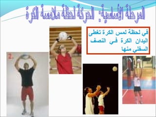 ‫في لحظة لمس الكرة تغطى‬
‫اليدان الكرة فــي النصف‬
            ‫السفلي منها‬
 