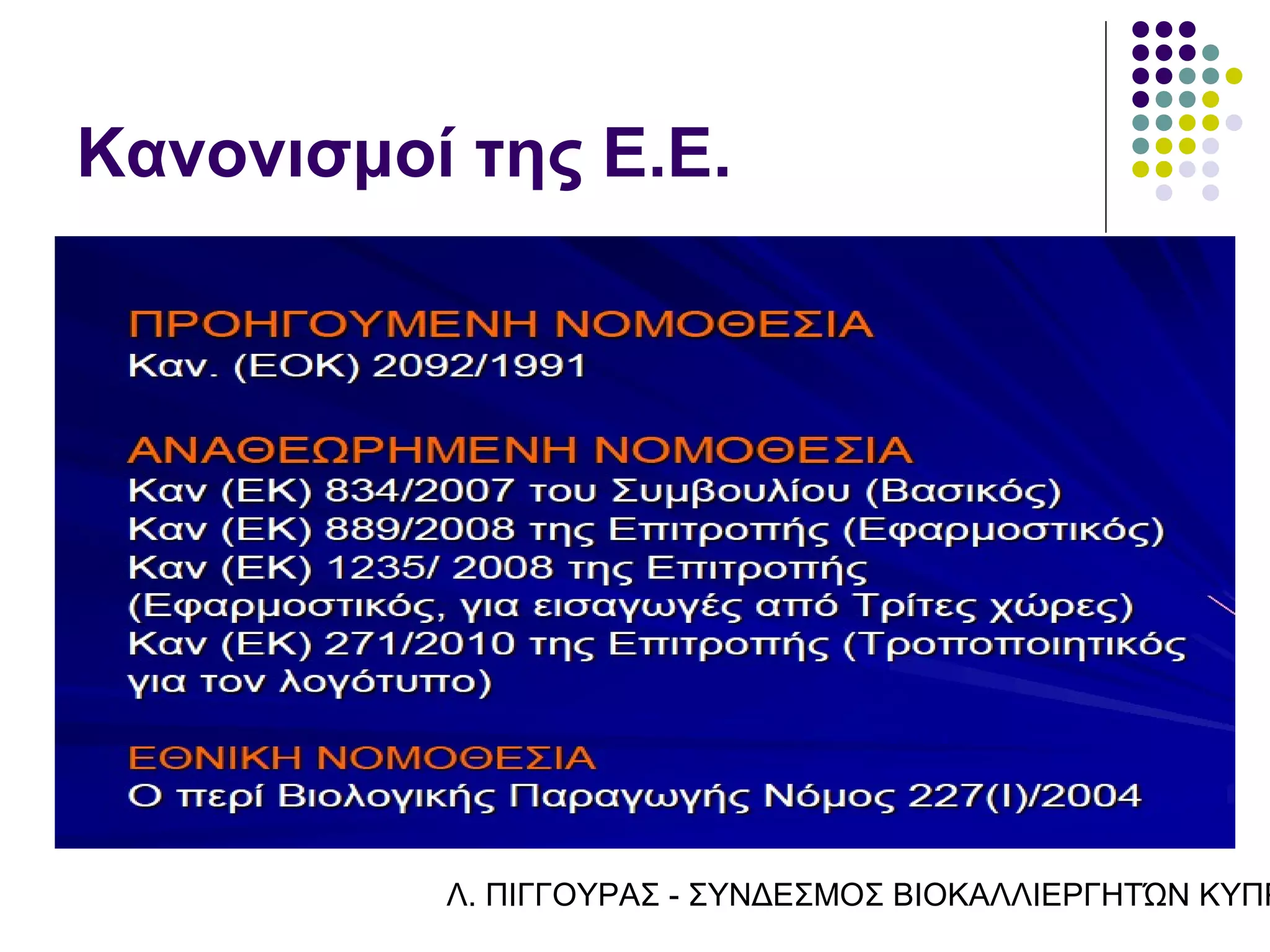 Κανονισμοί της Ε.Ε.




          Λ. ΠΙΓΓΟΥΡΑΣ - ΣΥΝΔΕΣΜΟΣ ΒΙΟΚΑΛΛΙΕΡΓΗΤΏΝ ΚΥΠΡ
 