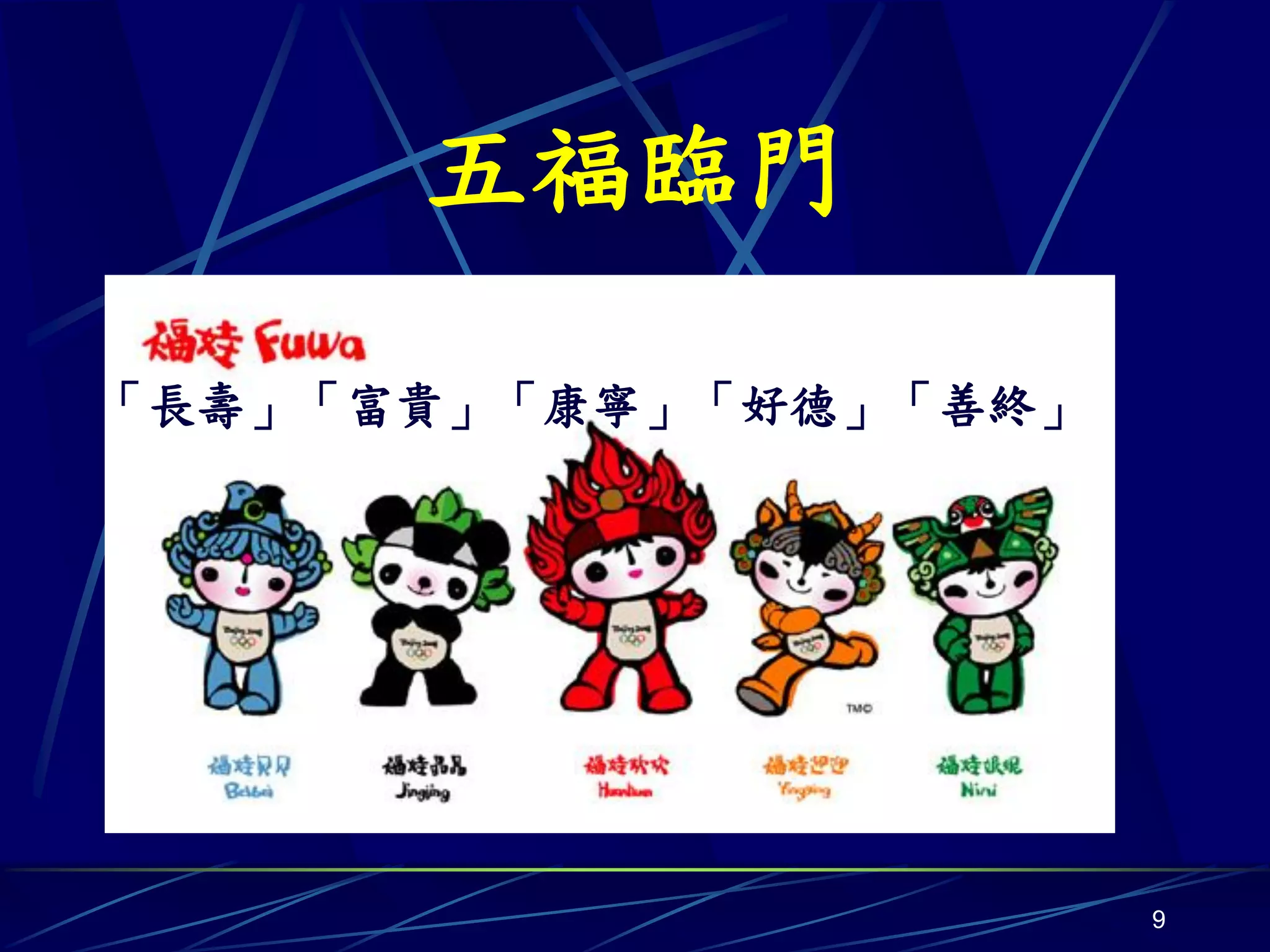 五福臨門

「長壽」「富貴」「康寧」「好德」「善終」




                       9
 