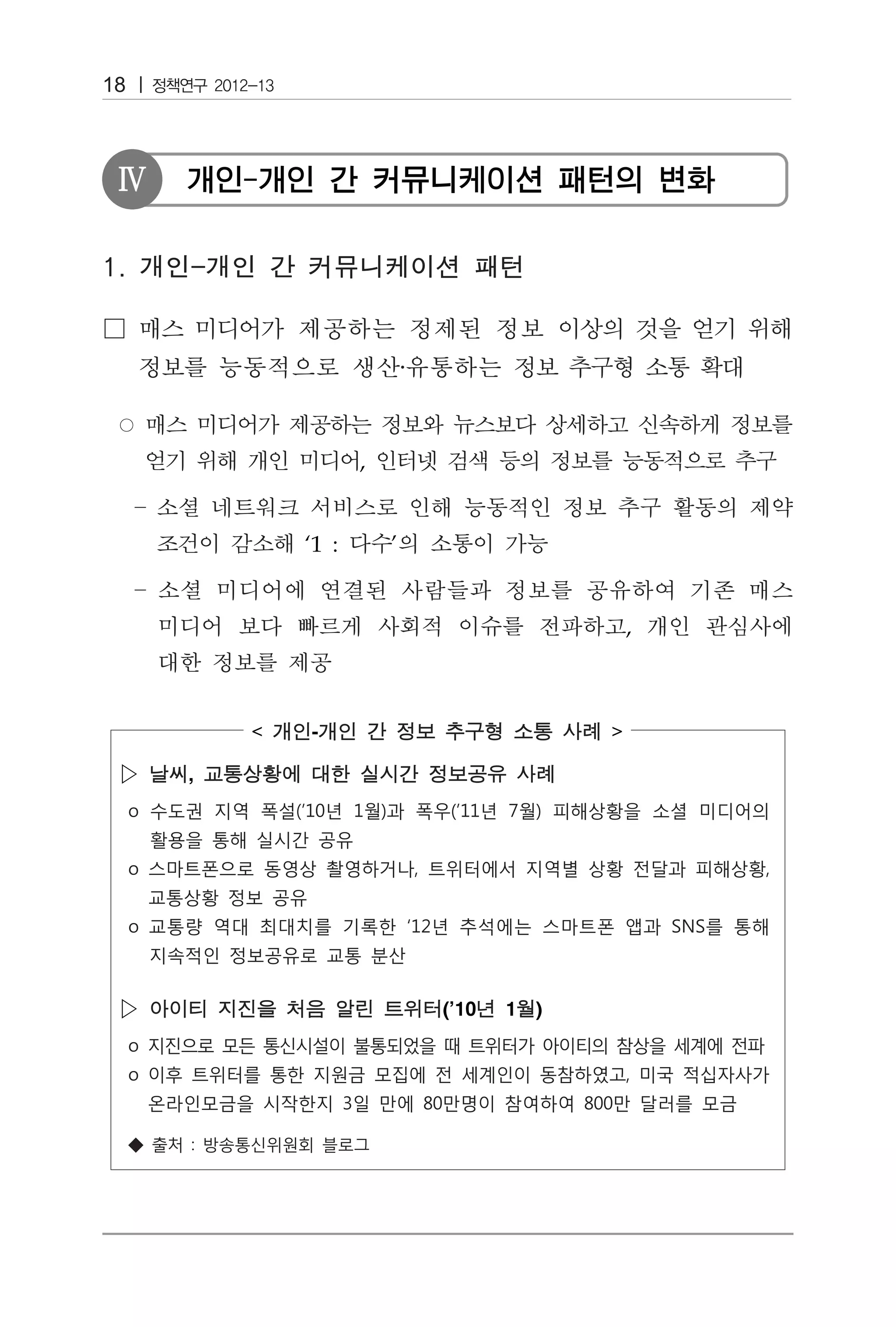 18



 Ⅳ   개인-개인 간 커뮤니케이션 패턴의 변화




                    ,


             ‘1 :       ’


                                               ,



            -                             

 ▷   ,




 ▷                          (’10   1   )
 