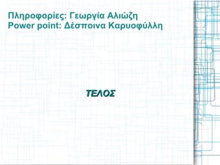 Πληροφορίες: Γεωργία Αλιώζη
Power point: Δέσποινα Καρυοφύλλη




               ΤΕΛΟΣ
 