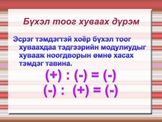 Бүхэл тоог хуваах дүрэм
 