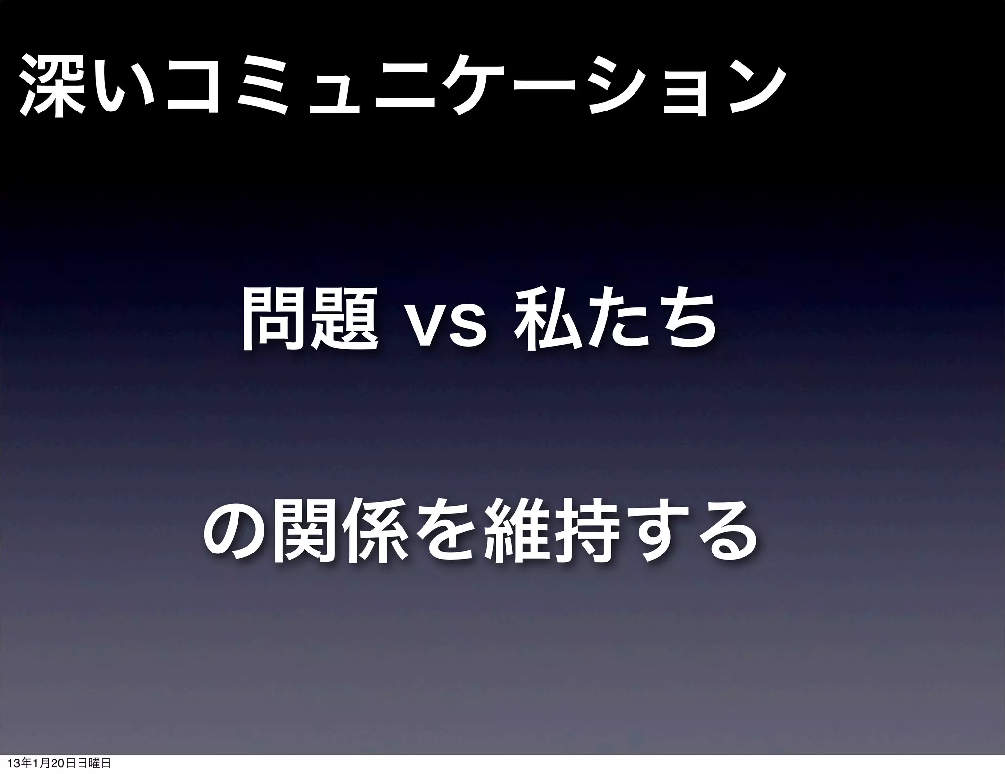 深いコミュニケーション


              問題 vs 私たち


              の関係を維持する

13年1月20日日曜日
 