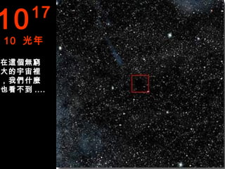 10    17
10 光年

在這個無窮
大的宇宙裡
，我們什麼
也看不到 ....
 