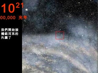 10   21
00,000 光年

我們開始接
觸銀河系的
外圍了
 