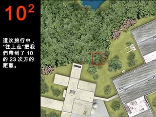 10    2

這次旅行中，
“往上走”把我
們帶到了 10
的 23 次方的
距離。
 